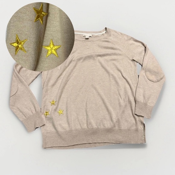 Banana Republic Sweater Womens Wool Crew Neck Gold Stars Nautical Minimalist XL - Picture 1 of 11